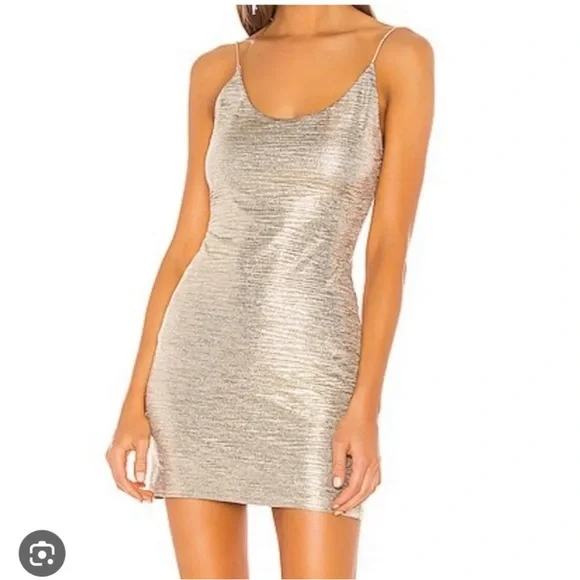 Alice + Olivia Nelle Fitted Mini Dress Champagne Metallic Bronze Size 6 New - Picture 2 of 12